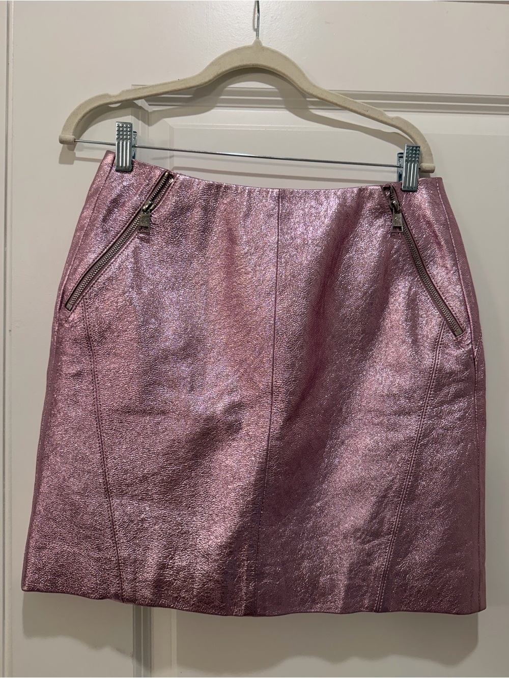 Karl Lagerfeld Metallic Rose Mini Skirt with Zip Details